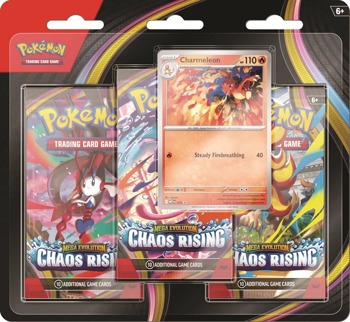 PRE-ORDER: POKÉMON THREE PACK BLISTER MEGA EVOLUTION: CHAOS RISING -EN-