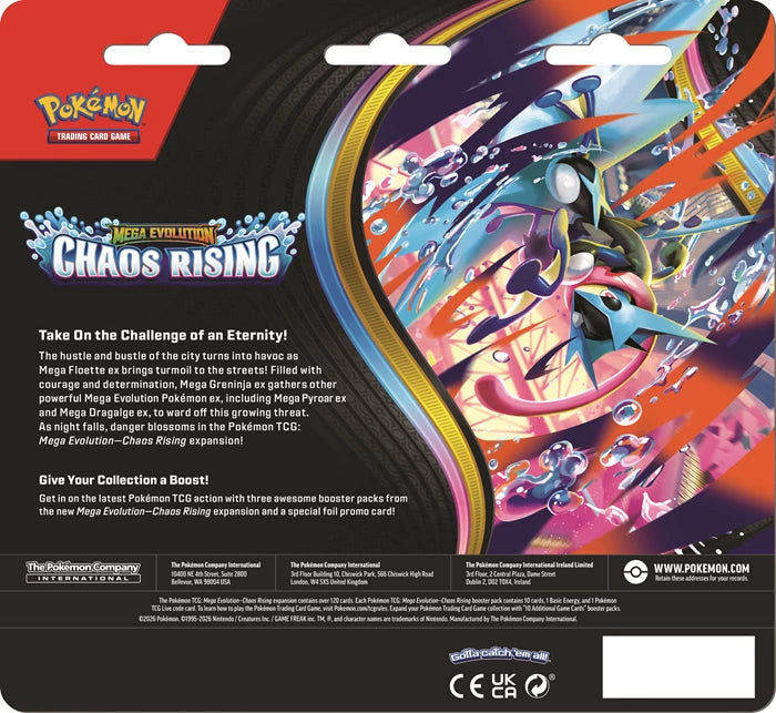 PRE-ORDER: POKÉMON THREE PACK BLISTER MEGA EVOLUTION: CHAOS RISING -EN-