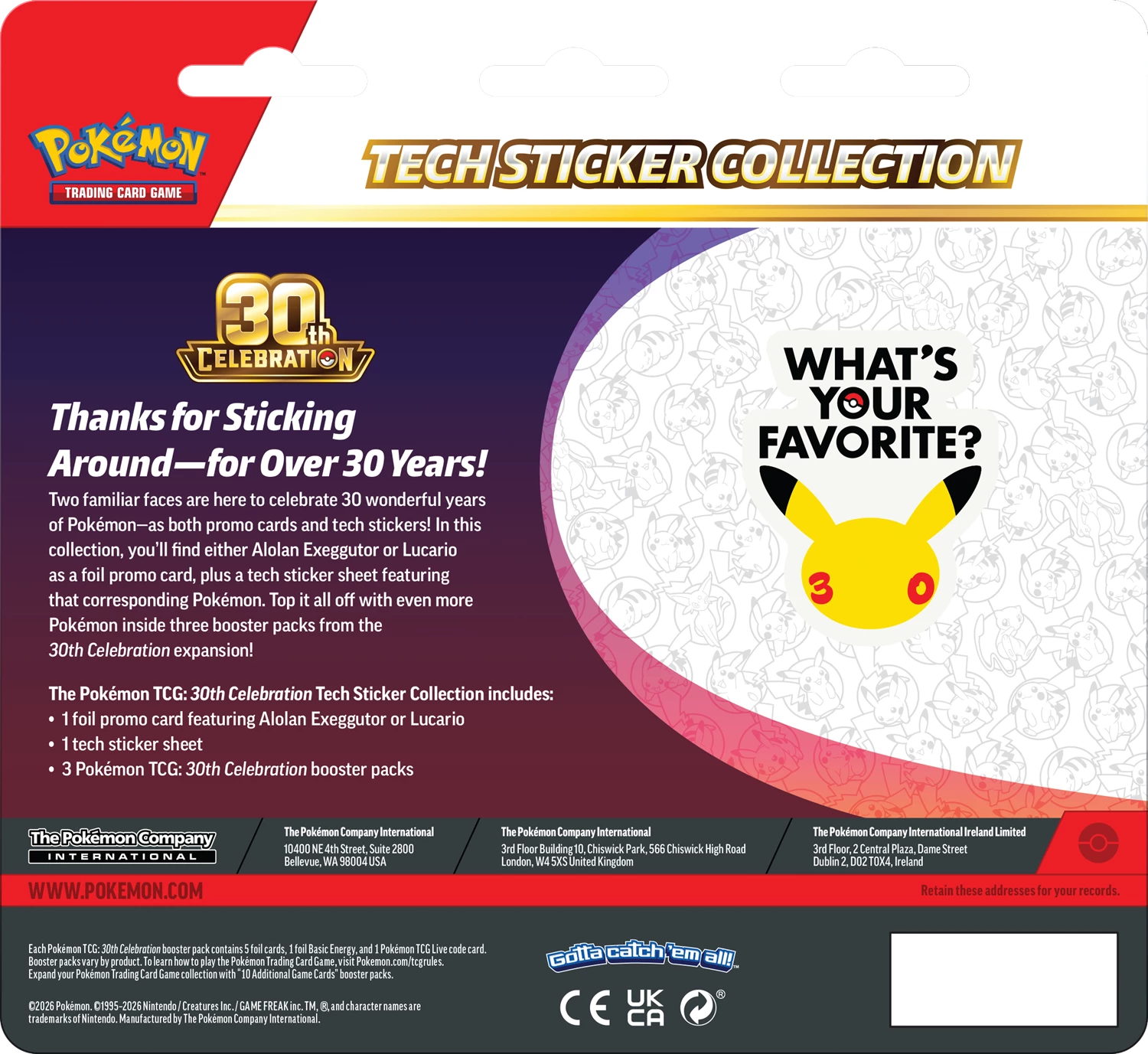 PRE-ORDER: POKÉMON TECH-STICKER COLLECTION 30TH CELEBRATIONS -EN-