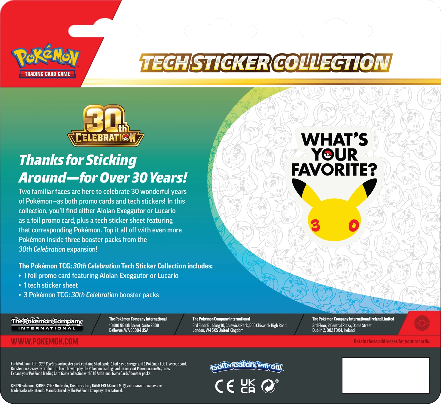 PRE-ORDER: POKÉMON TECH-STICKER COLLECTION 30TH CELEBRATIONS -EN-