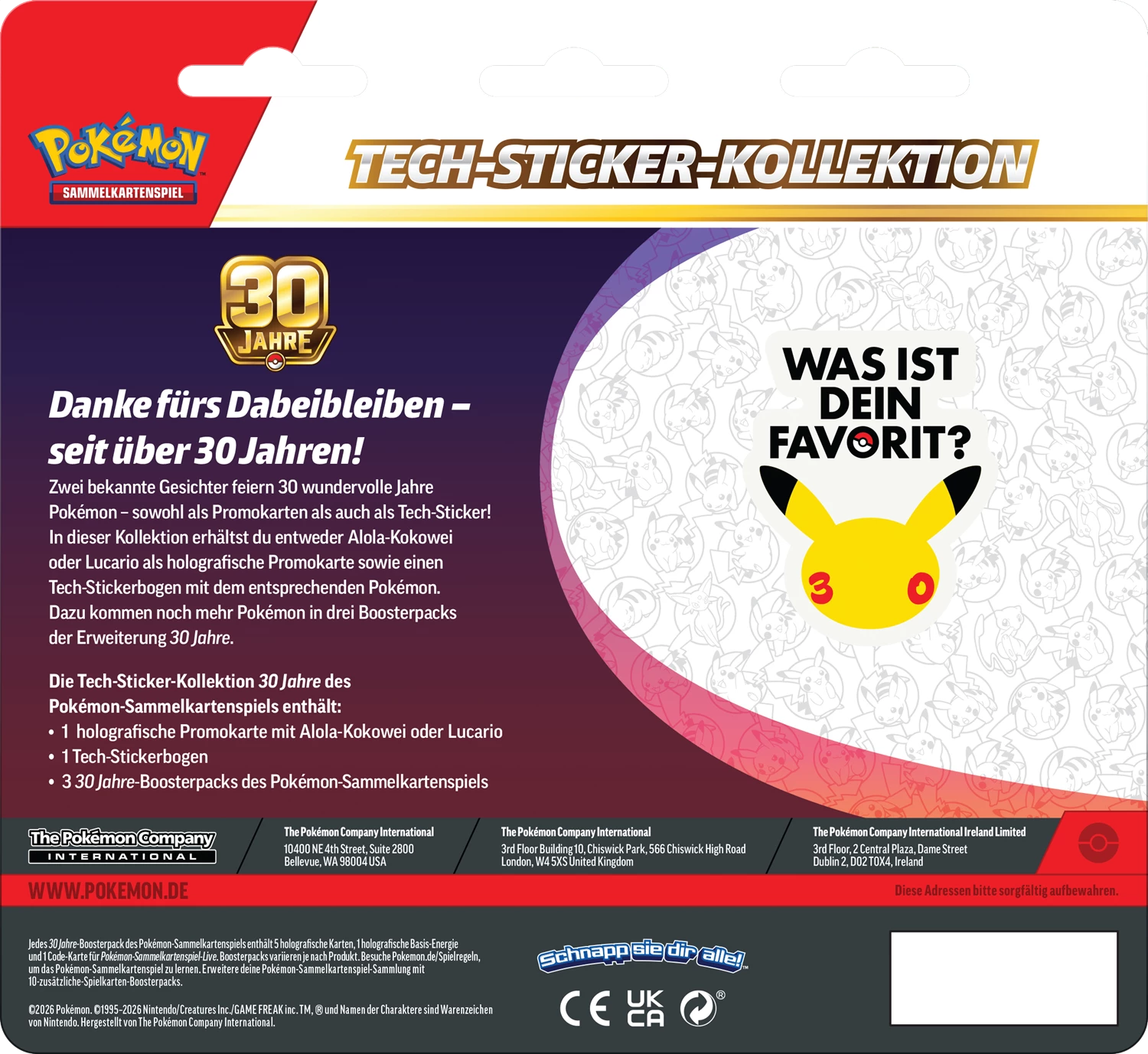 PRE-ORDER: POKÉMON TECH-STICKER COLLECTION 30TH CELEBRATIONS -DE-
