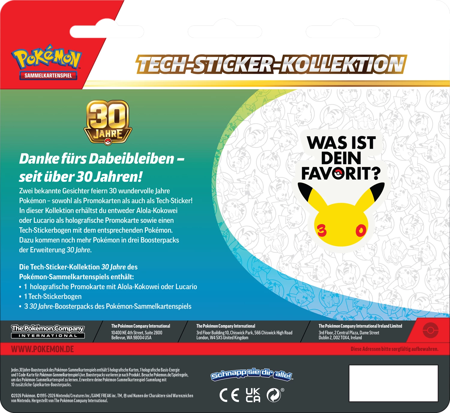 PRE-ORDER: POKÉMON TECH-STICKER COLLECTION 30TH CELEBRATIONS -DE-