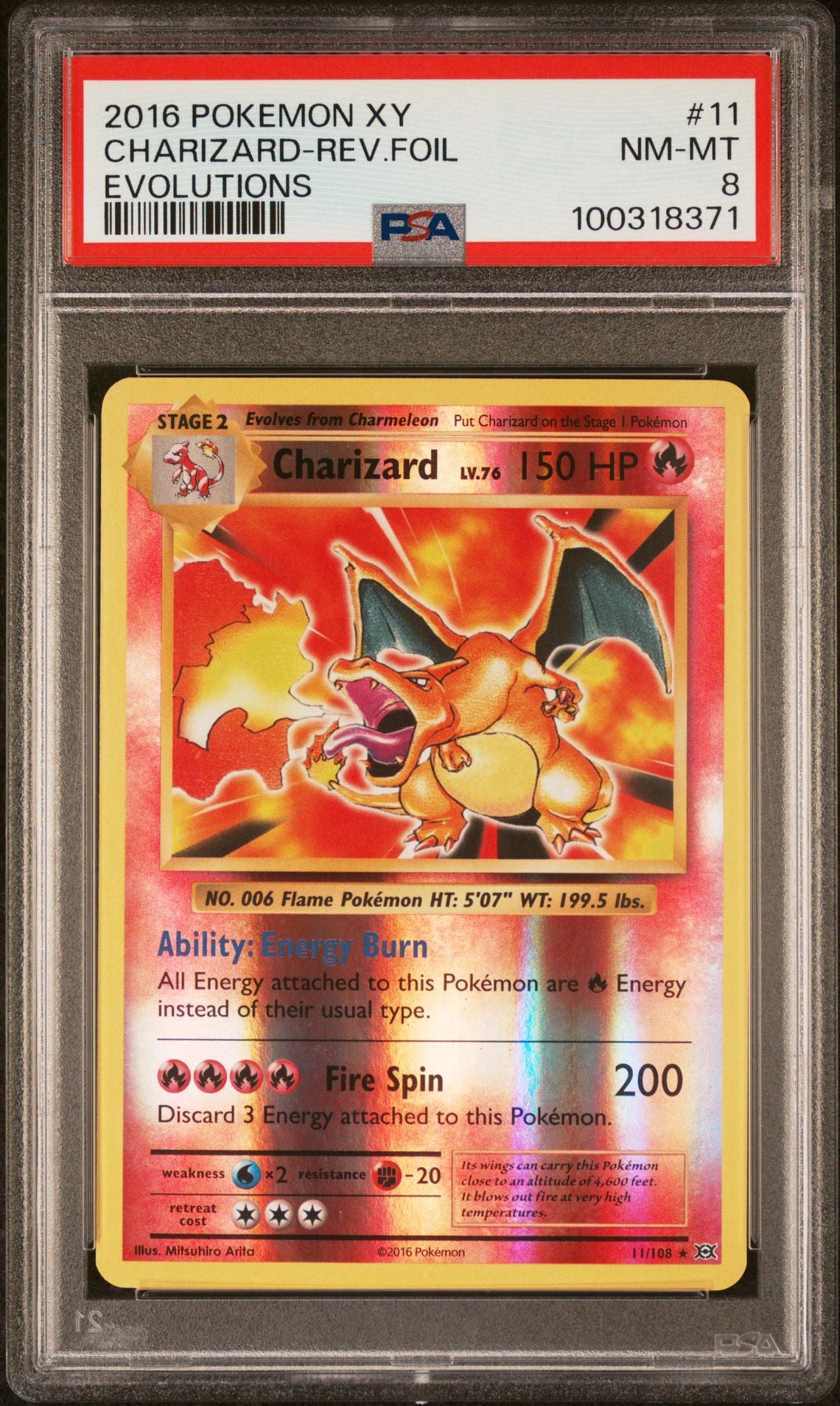 2016 CHARIZARD REVERSE FOIL #11 - PSA 8